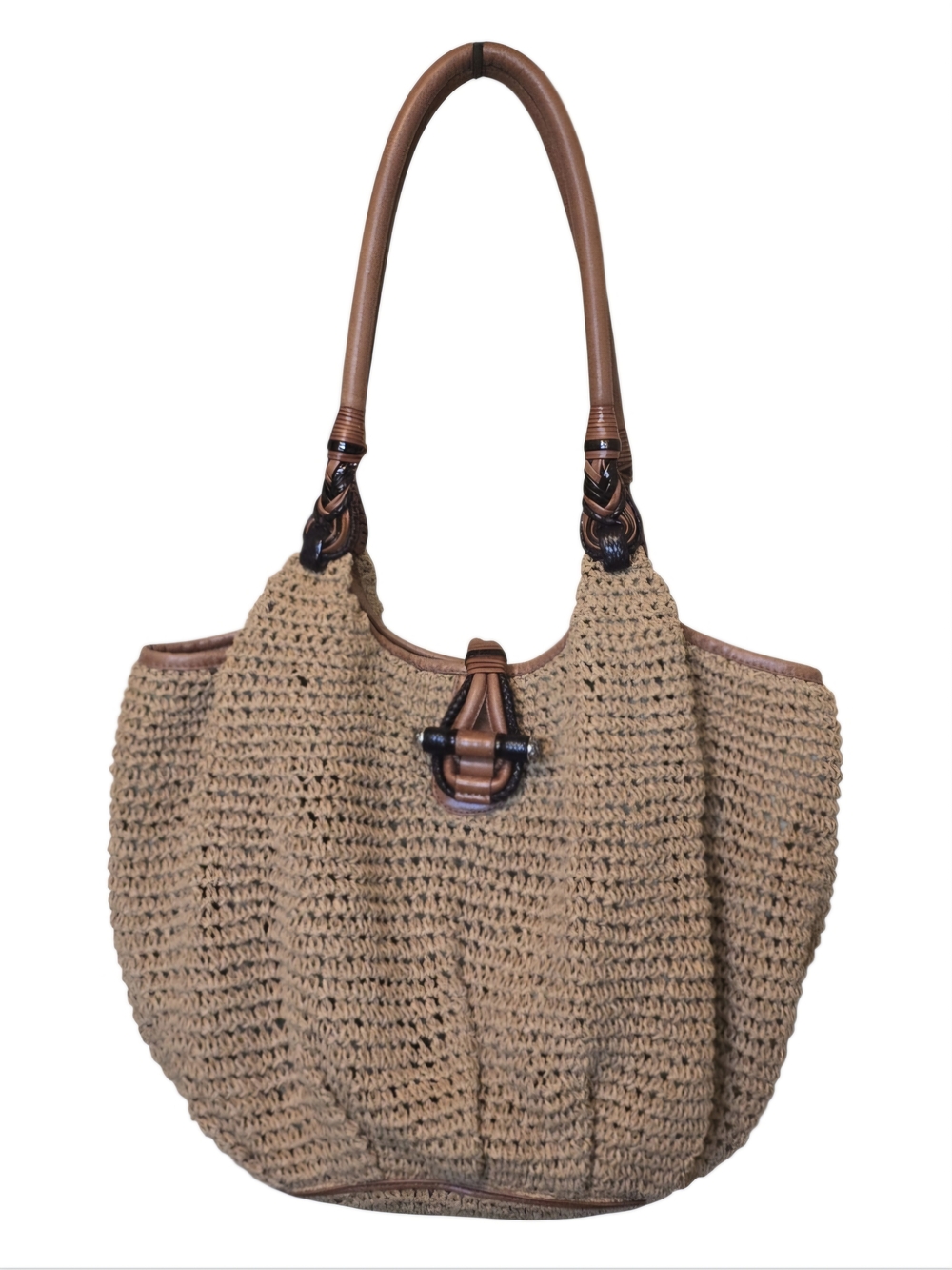 BRIGHTON Brenda Rafia Shoulder Bag with Brown Leather Handles